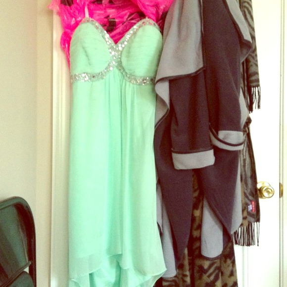 Mint green hi low prom dress