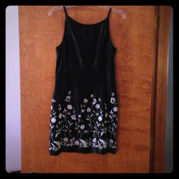 Black satin cocktail dress