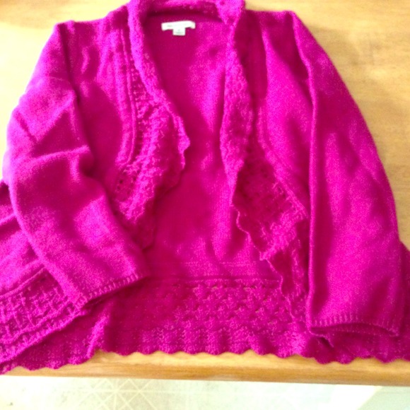 Plum cardigan with crocheted trim detail