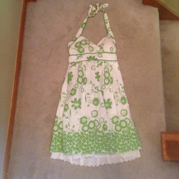 Size 5 Green and White Halter Top Dress