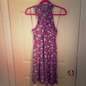 Grey White and Pink Flower Crisscross Dress