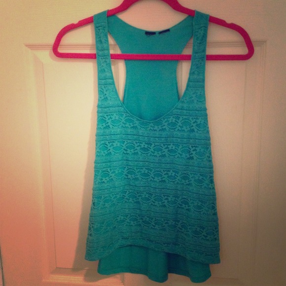 Teal Lace High-Low Tank Top