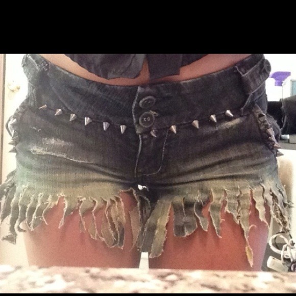 SOLD Fringe ombre spiked denim shorts nastygal