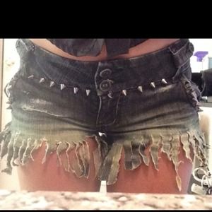 SOLD Fringe ombre spiked denim shorts nastygal