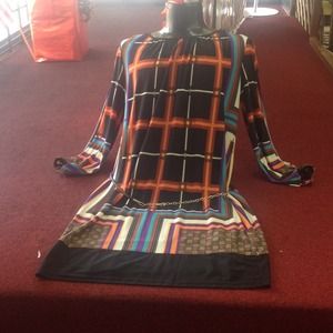 Color blocked knit dress with belt