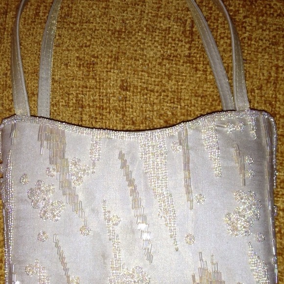 SOLD-Small, beaded satin evening bag.