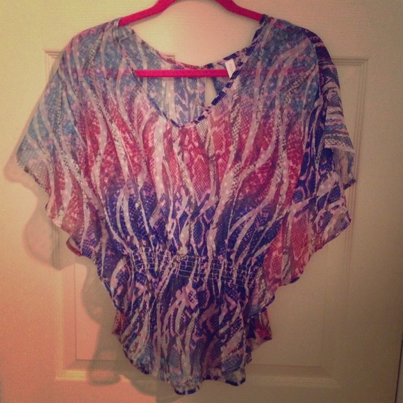 Blue, Red, and Pink Printed Shirt