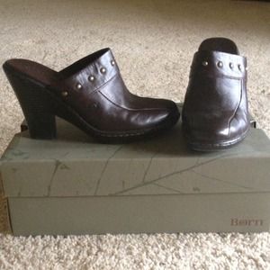 BORN WEDGE Clogs, Brown Leather