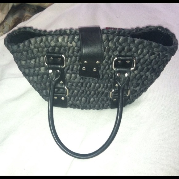 Black woven handbag