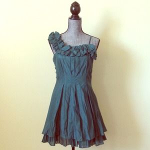 New Green One Shoulder Flirty Dress