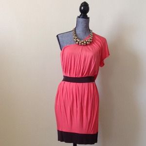 Arden B. Coral/Brown One Shoulder Dress