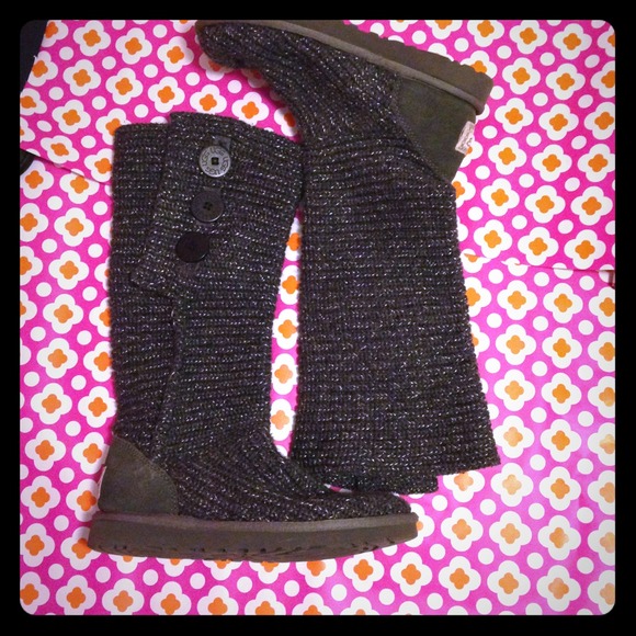 Silver and gray woven UGG knee length boots.