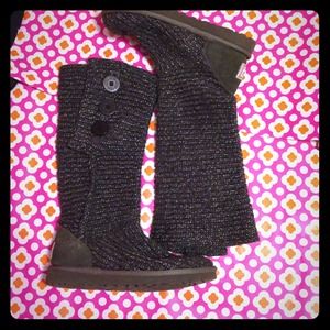 Silver and gray woven UGG knee length boots.