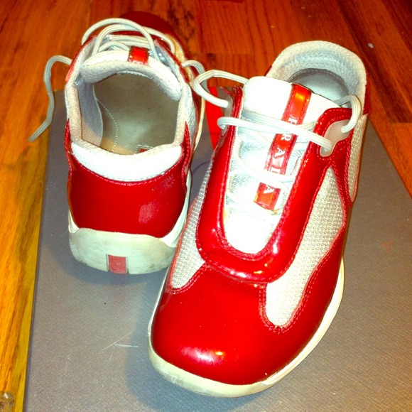 These are a pair of Metallic red Prada"s
