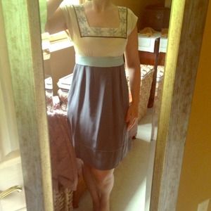 •DIODORE• 100% silk dress.  Cream, sea green, grey