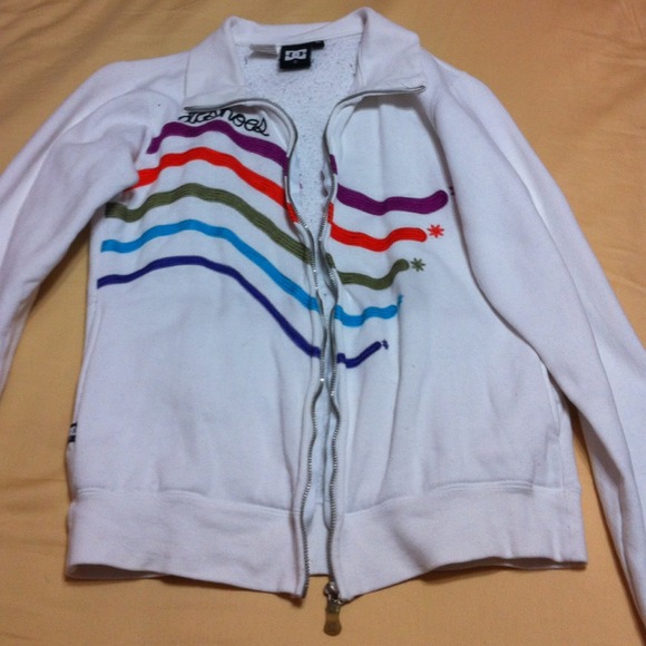 White DC Girls Jacket With Colorful Wiggly Stripes - Picture 1 of 4
