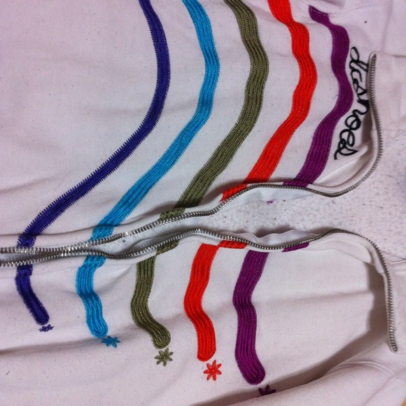 White DC Girls Jacket With Colorful Wiggly Stripes - Picture 4 of 4