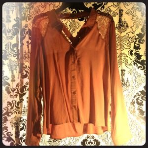 Peach long sleeve collared shirt w/ detailed back.