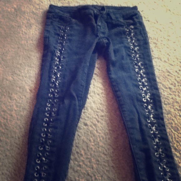 Leather Crossed Black Skinny Jean