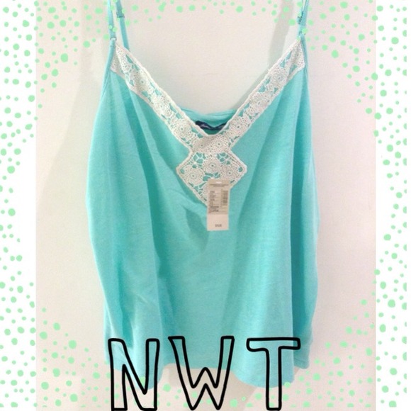 American Eagle Outfitters Tops - Mint Green Tank with Lace