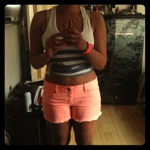 Neon coral denim shorts