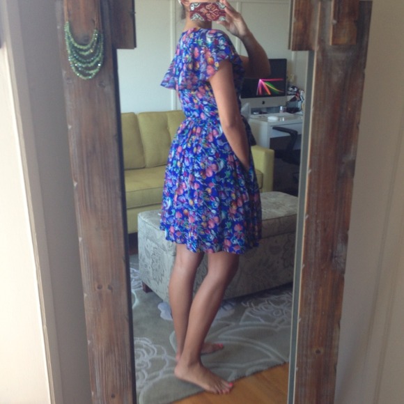 Anthropologie Cobalt Blue Floral Dress - Picture 2 of 4
