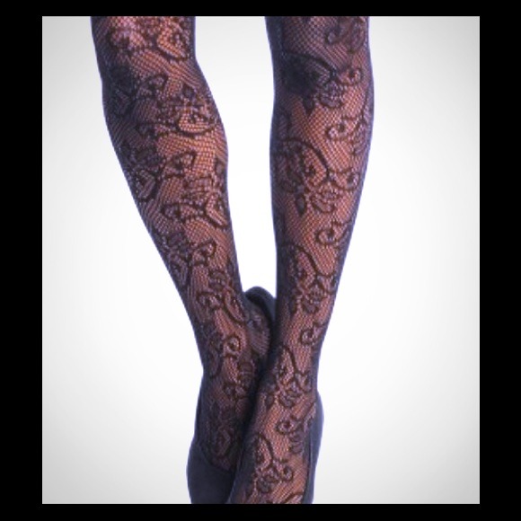 Black floral tights