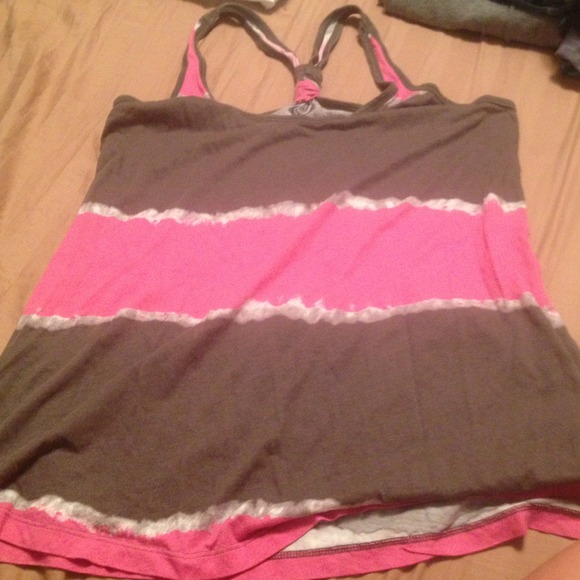 Grey and pink tank top with knotted back