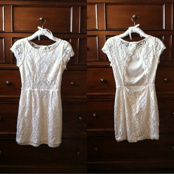 White Lace Dress with Cut Out Back