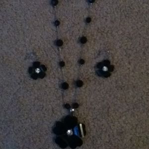 Black flower necklace and earrings