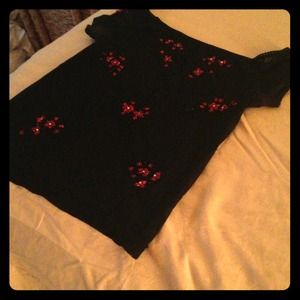 Sheer off the shoulder rose shirt