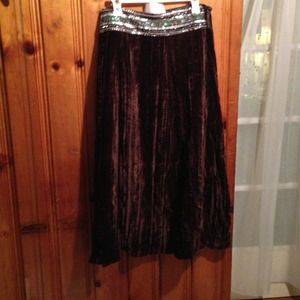 Size 12 Long Brown Beaded Velvet Skirt