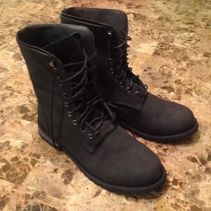 Black Lace Up Combat Boots with Fold down sides