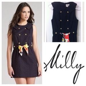 Milly navy jacquard sailor belted dress