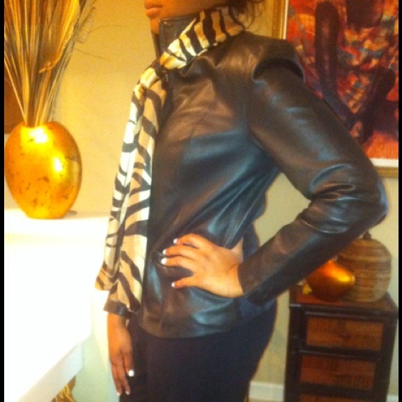 Black Leather waist length jacket !!