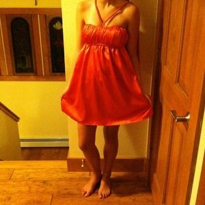 Red silk halter dress