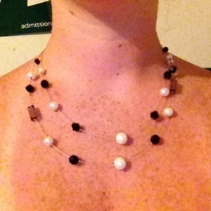 Black & White Beaded Necklace & Earrings