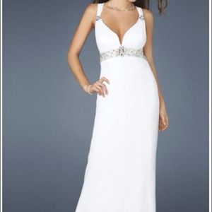 Embellished Sheer White Gown With Sash