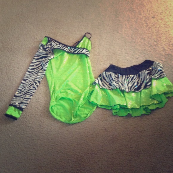 Zebra lime green leotard with matching skirt - Picture 1 of 1