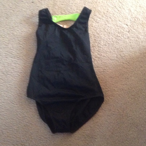 Leotard- black with green blue and pink stripes - Picture 2 of 2