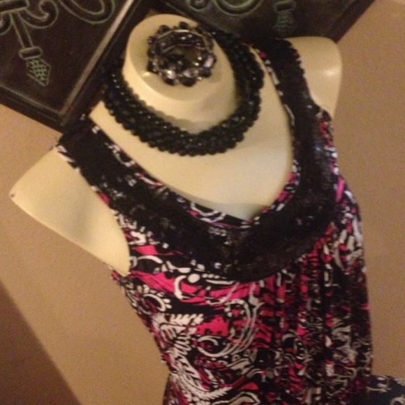 Party Top Sequence Neckline Blousy Fall - Picture 2 of 4