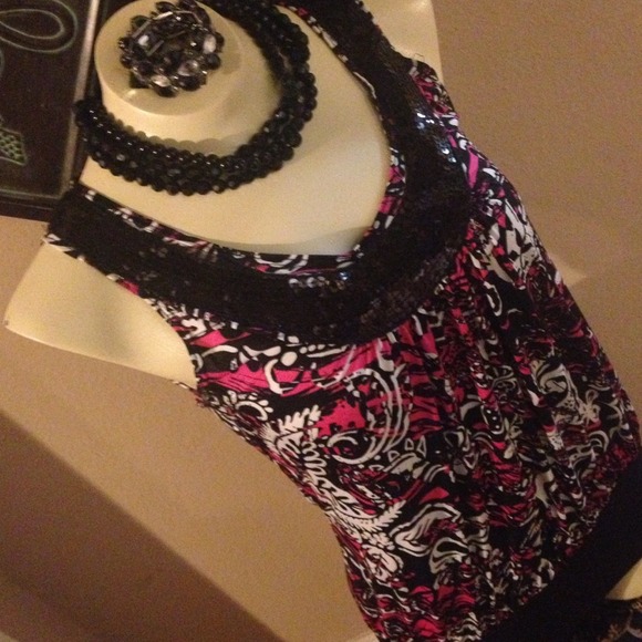 Party Top Sequence Neckline Blousy Fall - Picture 4 of 4