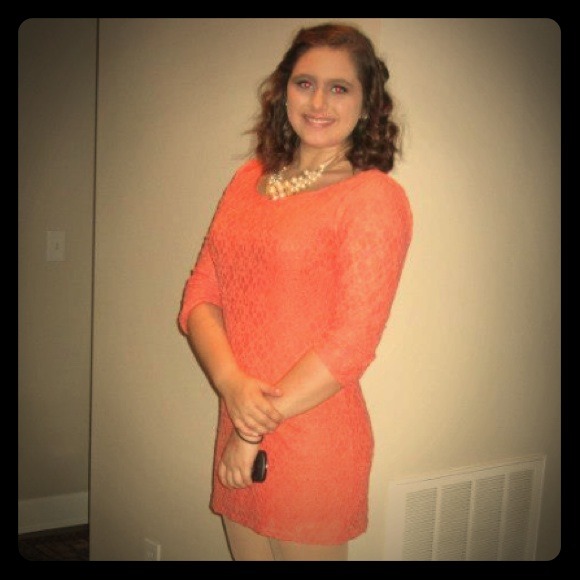 Orangey lace mini dress