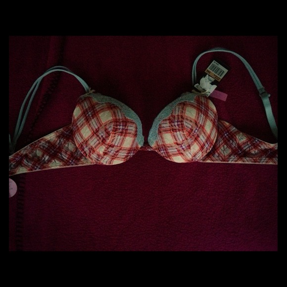 Bra size 34A NWT orange plaid with lace push up!
