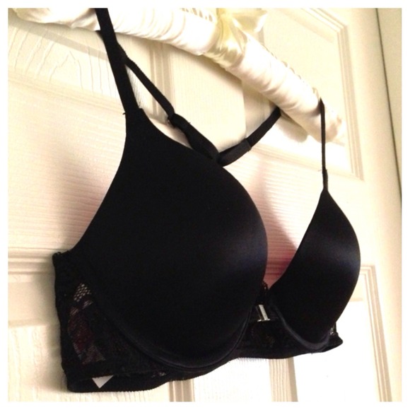 VS Pink Lace Racerback Push-Up Bra in Black