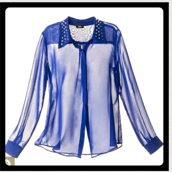 Cobalt blue blouse with studded collar - Picture 3 of 4