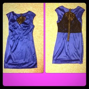 Blue Lace Zip Up Dress