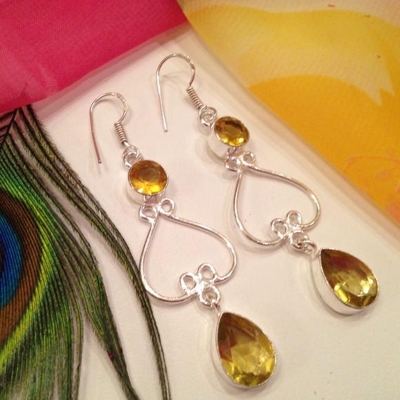 💛💛Created Yellow Citrine Dangle Earrings