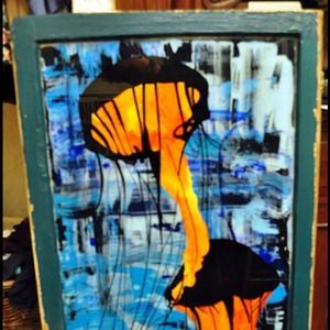 Jellyfish acrylic on glass window painting