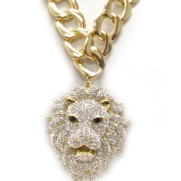 💋Rhinestone lion head necklace